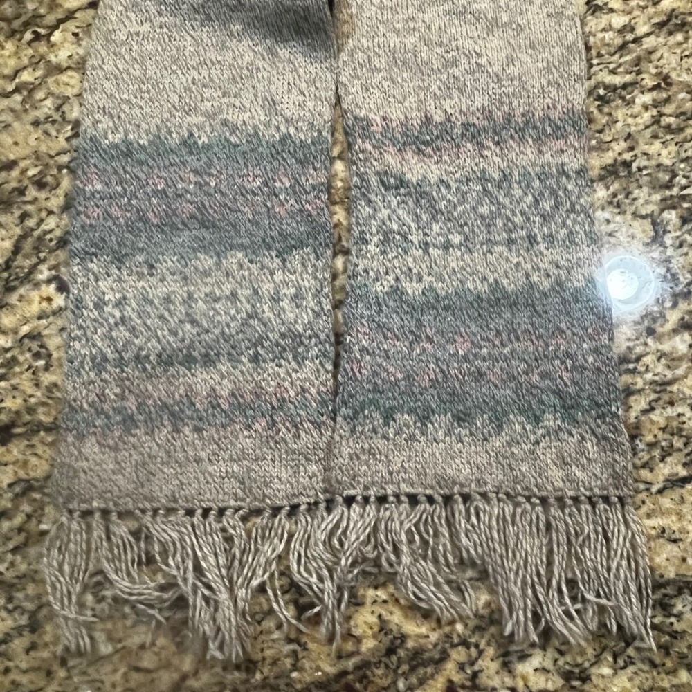 Vintage Eddie Bauer Wool Blend Scarf Fair Isle Knit‎ Grey Teal Rose USA 61 inch